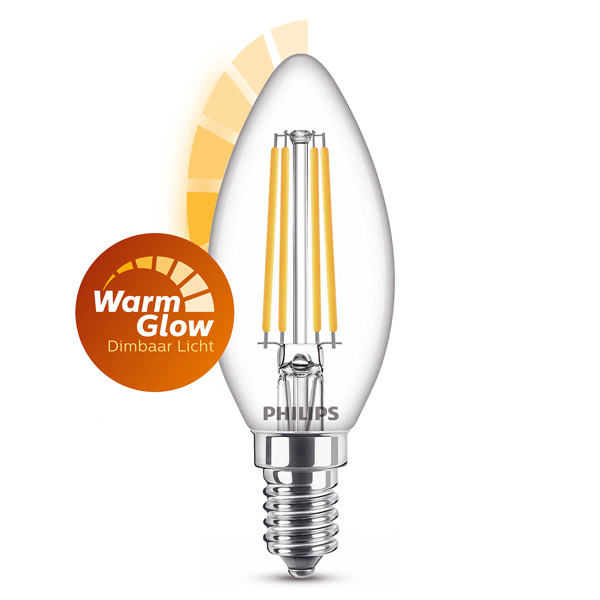 Philips Bombilla LED E14 WarmGlow vela filamento regulable de 2,5W (25W)