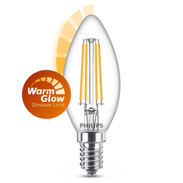 Philips Bombilla LED E14 filamento vela regulable luz cálida (3,4W)