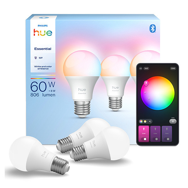 Philips Hue Essential E27 bombilla inteligente blanca y RGB ajustable (3 unidades) LPH04291 - 1