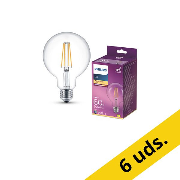 Pack: 4x Philips Bombilla LED E27 | Globo G95 | Filamento | Transparente | 2700K | 5,9 W (60 W) LPH04252 - 1
