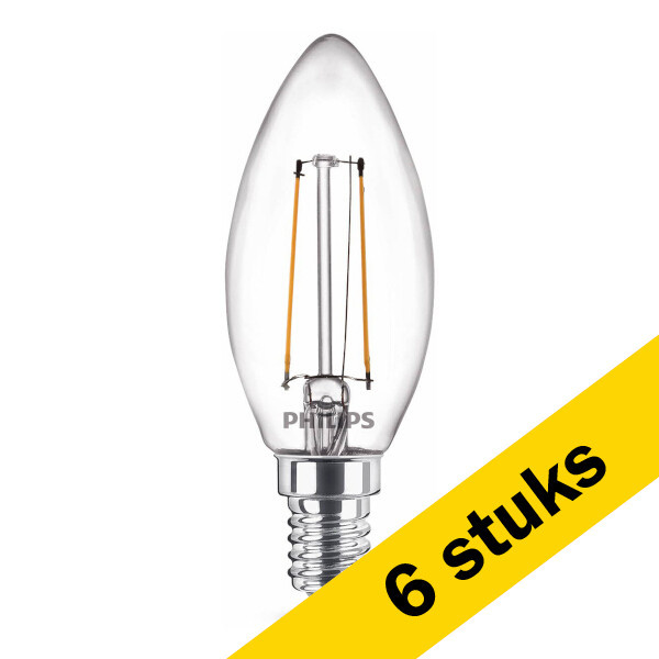 Pack: 6x Philips E14 filamento bombilla LED vela blanco cálido 2W (25W) LPH02436 - 1