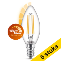Pack: 6x Philips WarmGlow bombilla LED E14 filamento vela regulable 2,5 W (25 W)