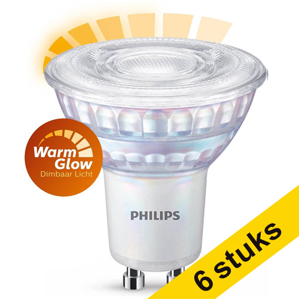 Pack: 6x Philips WarmGlow bombilla LED GU10 regulable de 3,8 W (equivalente a 50 W) LPH02528 - 1