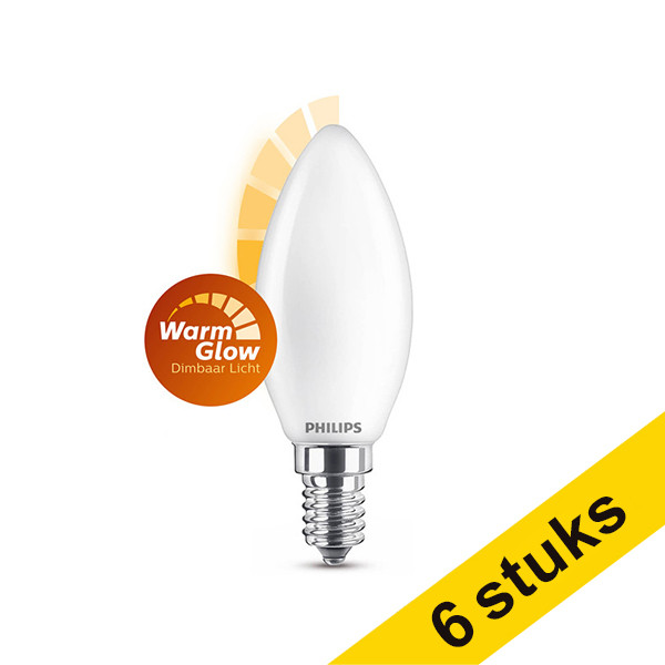 Pack Ahorro: 6x Philips Bombilla LED E14 WarmGlow vela mate regulable luz cálida (3,4W) LPH02593 - 1