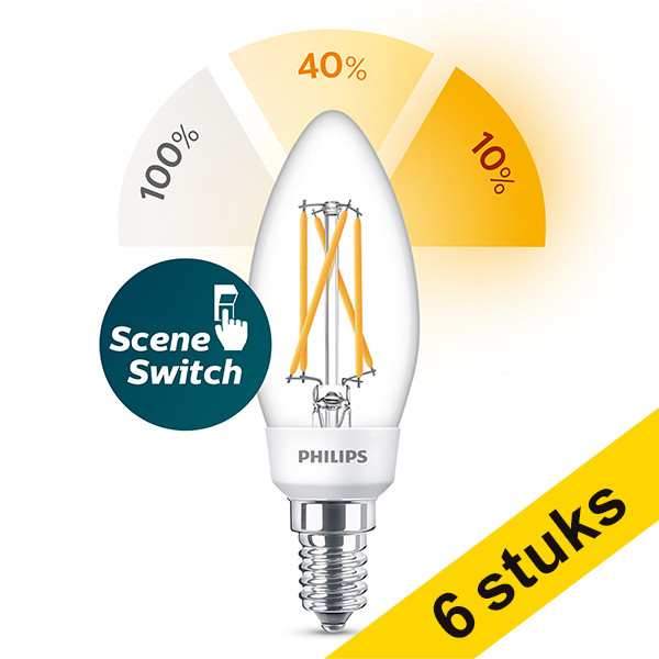 Pack Ahorro: 6x Philips Bombilla LED E14 filamento vela luz cálida (5W) LPH02504 - 1