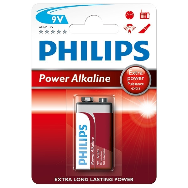 Philips Power E-Block/9V/6LR61 Pila Alcalina 6LR61P1B/10 098306 - 1