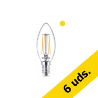 Philips bombilla LED E14 filamento Luz Cálida Vela (4,3W) | Pack 6 uds