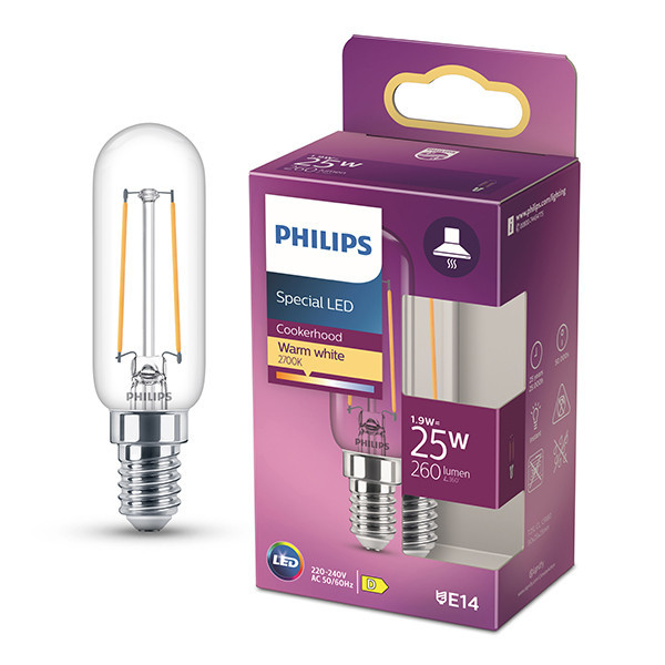Philips bombilla LED E14 Tubo T25  Filamento Transparente 2700K 1,9W (25W) LPH04157 - 1