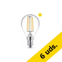 Philips bombilla LED E14 filamento luz blanca cálida redonda (4.3W) | Pack 6 uds