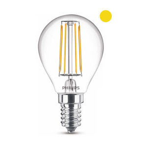 Philips bombilla LED E14 filamento luz blanca cálida redonda (4.3W)