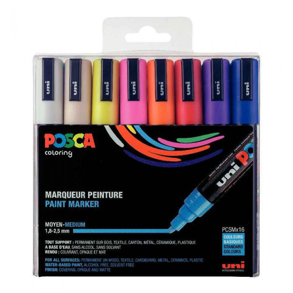 Posca Pack x16: POSCA PC-5M rotulador (1,8 - 2,5 mm redondo) PC5M/16AASS22 424173 - 1