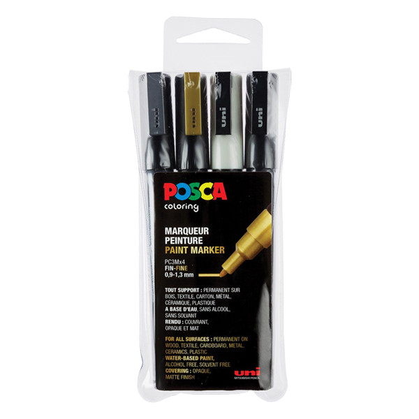 Posca Pack x4: POSCA PC-3M rotulador (0,9 - 1,3 mm redondo) PC3M/4AASS09 424107 - 1