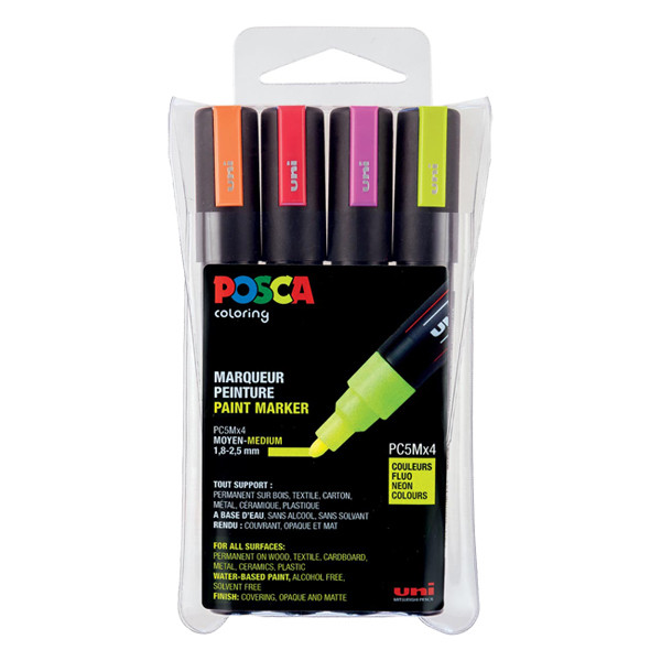 Posca Pack x4: POSCA PC-5M rotulador (1,8 - 2,5 mm redondo) PC5M/4AASS10 424167 - 1