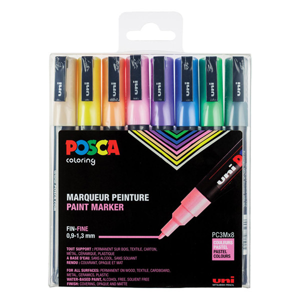 Posca Pack x8: POSCA PC-3M rotulador (0,9 - 1,3 mm redondo) PC3M/8AASS16 424110 - 1