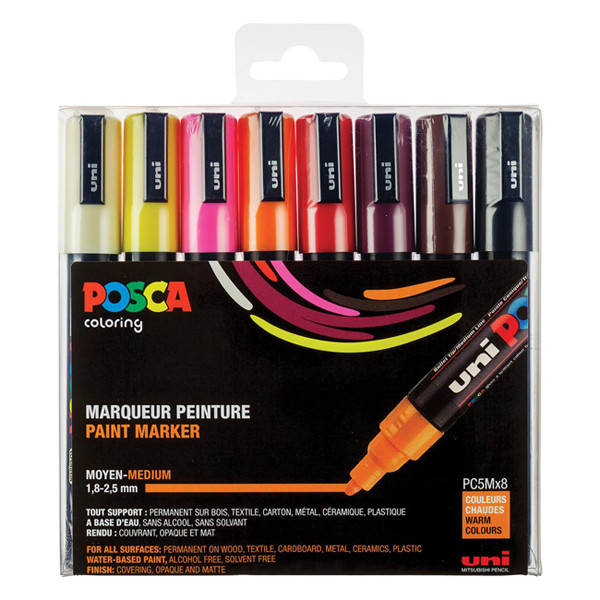 Posca Pack x8: POSCA PC-5M rotulador (1,8 - 2,5 mm redondo) PC5M/8AASS15 424171 - 1