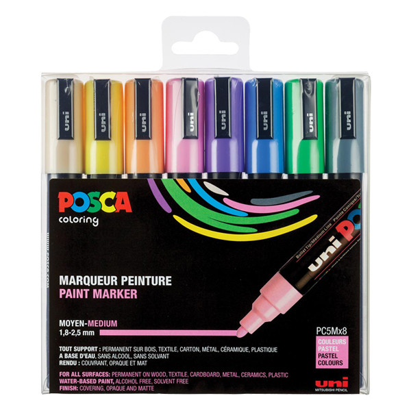 Posca Pack x8: POSCA PC-5M rotulador (1,8 - 2,5 mm redondo) PC5M/8AASS25 424170 - 1