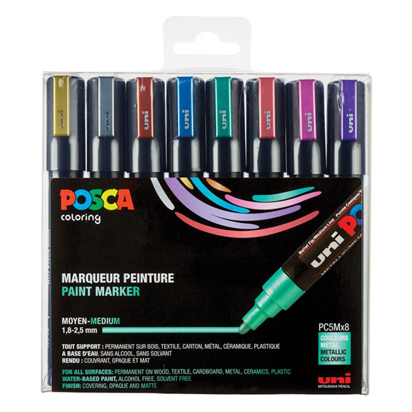 Posca Pack x8: POSCA PC-5M rotulador (1,8 - 2,5 mm redondo) PC5M/8METAL09 424172 - 1