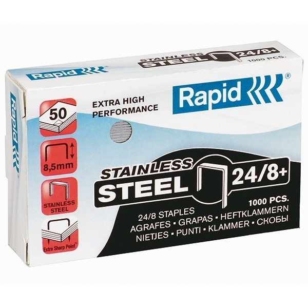 Rapid 24/8+ grapas súper fuertes de acero inoxidable (1000 unidades)
