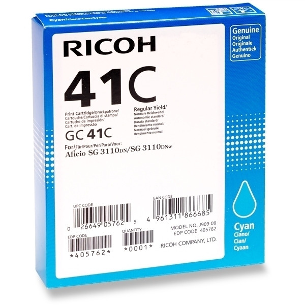 Ricoh GC-41C cartucho de gel cian XL (original) 405762 073792 - 1