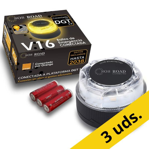SOS ROAD Luz de emergencia V16 baliza homologada DGT con geolocalización | Pack 3 uds 426868 - 2