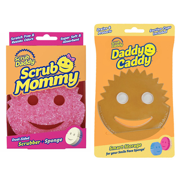 Scrub Daddy Soporte Daddy Caddy para esponjas  + esponja Scrub Mommy rosa