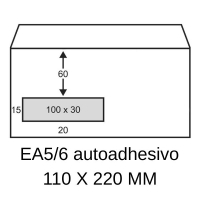 Sobre blanco Exclusive 110 x 220 mm - EA5/6 con ventana izquierda autoadhesiva (200 unidades) 209170