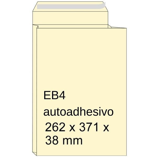 Sobre de muestras con fuelle crema | 262 x 371 x 38 mm | EB4 | adhesivo | 125 unidades
