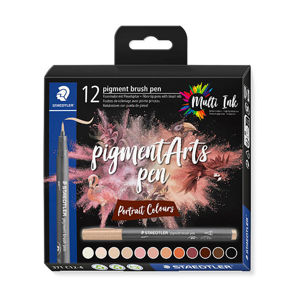 Staedtler Pigment Arts Rotuladores de pincel de colores brillantes e intensos (12 unidades)