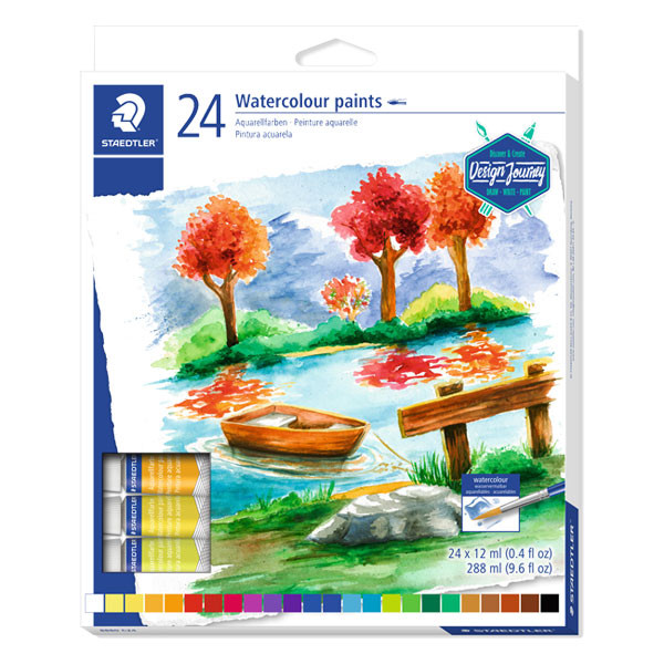 STAEDTLER 8880 C24 Design and Journey. Tubos de pintura acuarela. Caja con 24 tubos de pintura de colores variados
