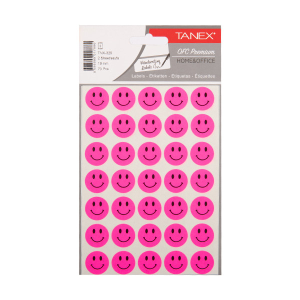 Tanex - Pegatinas de cara sonriente pequeñas en color rosa neón (2 x 35 unidades)