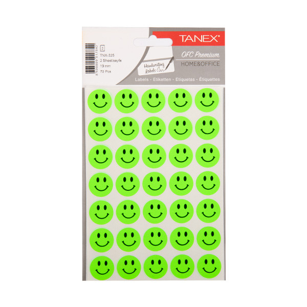 Tanex - Pegatinas de cara sonriente pequeñas verde neón (2 x 35 unidades)
