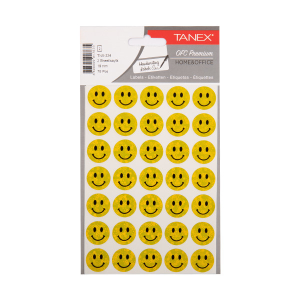 Tanex - Pegatinas holográficas Smiling Face pequeñas amarillas (2 x 35 unidades)