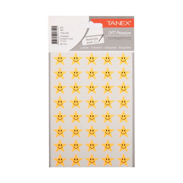 Tanex Stars - Pegatinas naranja neón (2 x 40 piezas) TNX-305 404125 - 1