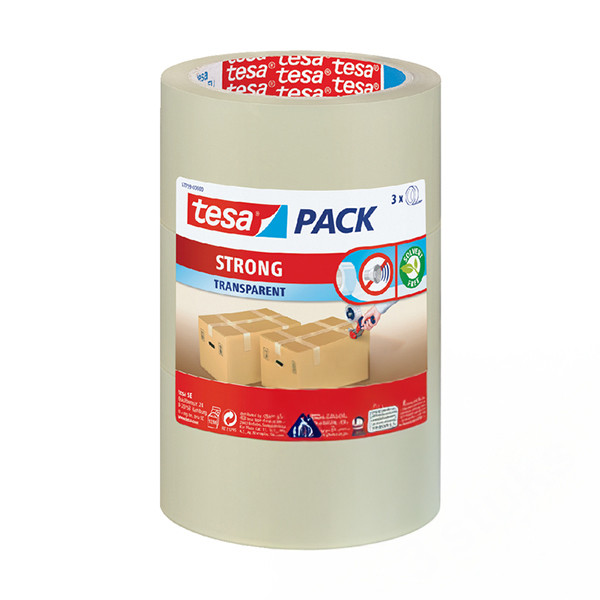 Tesa Pack Strong Cinta de embalaje transparente 50 mm x 66 m | Pack 3 rollos 202362 - 2