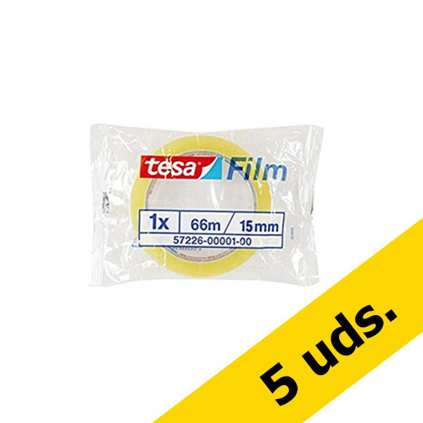 Tesa Pack ahorro x5: Tesa Cinta Adhesiva Transparente (15mm x 66M)  203296 - 1