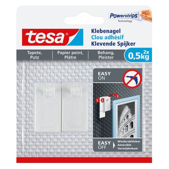 Tesa clavo adhesivo para superficies sensibles 0,5 kg (2 unidades)