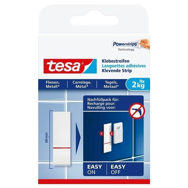 Tesa recambio de tiras adhesivas para azulejos y metal, 2 kg (9 unidades) 77760 77760-00000-00 77760-00000-20 202358 - 1