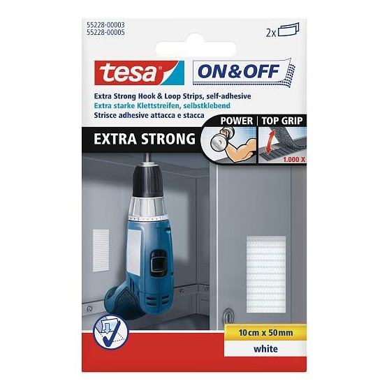 Tesa tiras de velcro extra fuertes blancas 50 mm x 10 cm (2 unidades) 55228-03 202348 - 1
