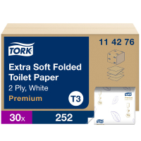 Tork 114276 papel higiénico plegado 2 capas | Pack 30 paquetes | Tork T3 STO00114