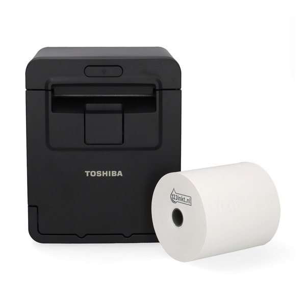 Toshiba HSP-100 impresora de recibos con USB y paquete de 5 rollos de papel termotransferible para caja registradora de 80x80x12 cm, color blanco. 832340 - 1
