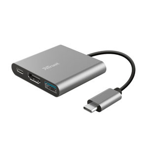 Docking usb-c trust dalyx 3 en 1 1xhdmi 4k 1xusb-a 3.2 1xusb-c pd 100w gris – imagen 2