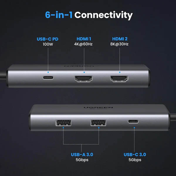 Ugreen Hub CM498 USB-C HDMI 2x (6 en 1) 828635 - 2