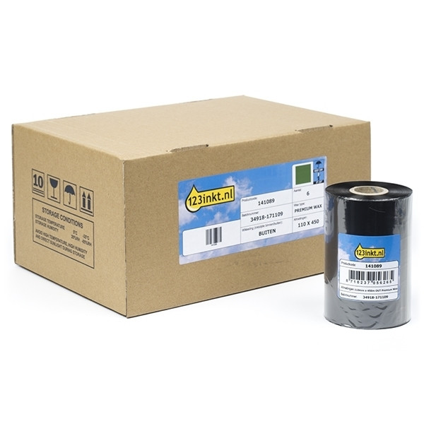 Zebra 2100 Pack cintas de cera (02100BK11045) 110 mm x 450 m (6x) marca 123tinta 02100BK11045C 141089 - 1
