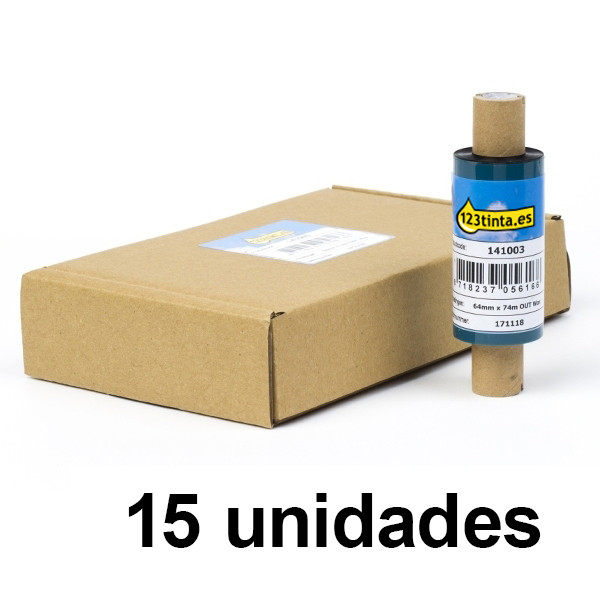 Zebra 2300 Pack ahorro x15 cinta de cera (02300GS06407) 64 mm x 74 m (marca 123tinta) 02300GS06407C 141521 - 1