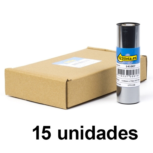 Zebra 2300 Pack ahorro x15 cinta de cera (02300GS11007) 110 mm x 74 m (marca 123tinta) 02300GS11007C 141523 - 1