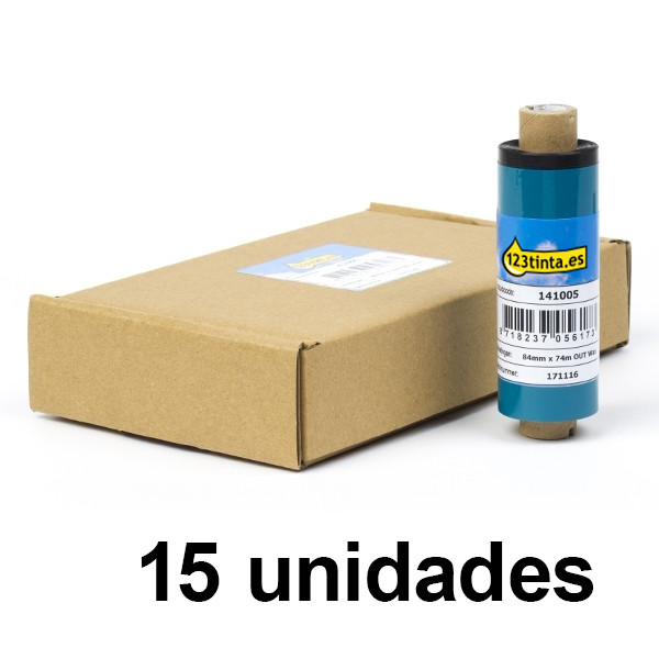 Zebra 2300 cinta de cera (02300GS08407) 84 mm x 74 m (marca 123tinta) | Pack 15 uds 141522 - 1