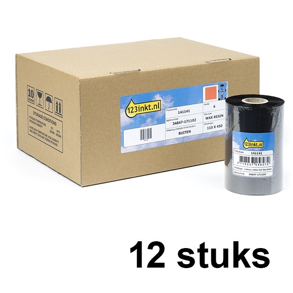 Zebra 3200 Pack ahorro x12 cinta de cera/resina (03200BK11045) 110 mm x 450 m (marca 123tinta) 03200BK11045C 141532 - 1