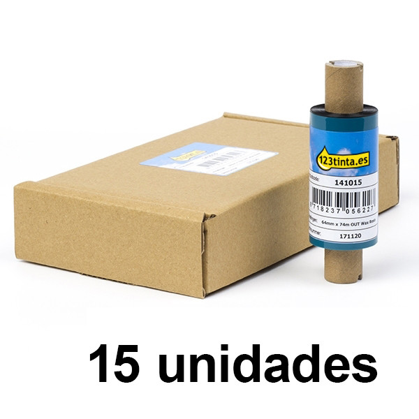 Zebra 3200 Pack ahorro x15 cinta de cera/resina (03200GS06407) 64 mm x 74 m (marca 123tinta) 03200GS06407C 141527 - 1