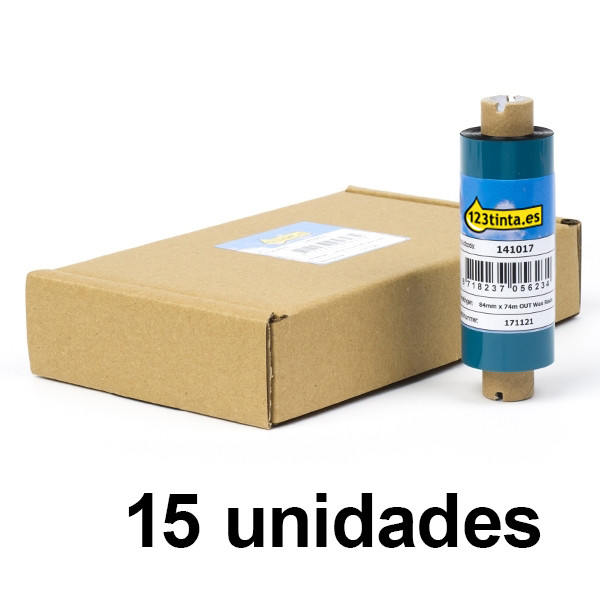 Zebra 3200 Pack ahorro x15 cinta de cera/resina (03200GS08407) 84 mm x 74 m (marca 123tinta) 03200GS08407C 141528 - 1