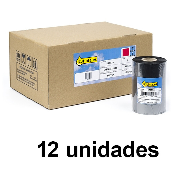 Zebra 5095 Pack ahorro x12 cinta de resina (05095BK11045) 110 mm x 450 m (marca 123tinta) 05095BK11045C 141533 - 1